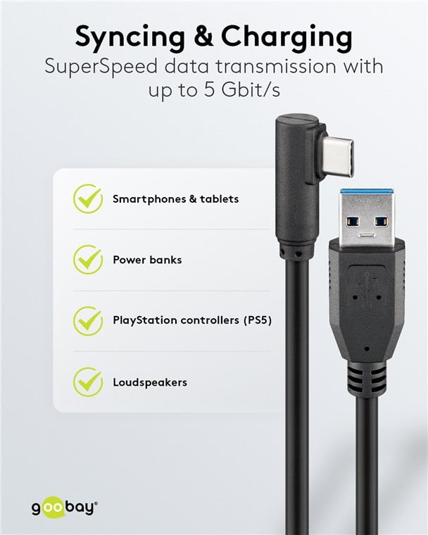 Cavo USB3.2 USB-C™ M 90° a USB tipo A M 3m Nero - Goobay ICOC MUSB31-CM9AM30