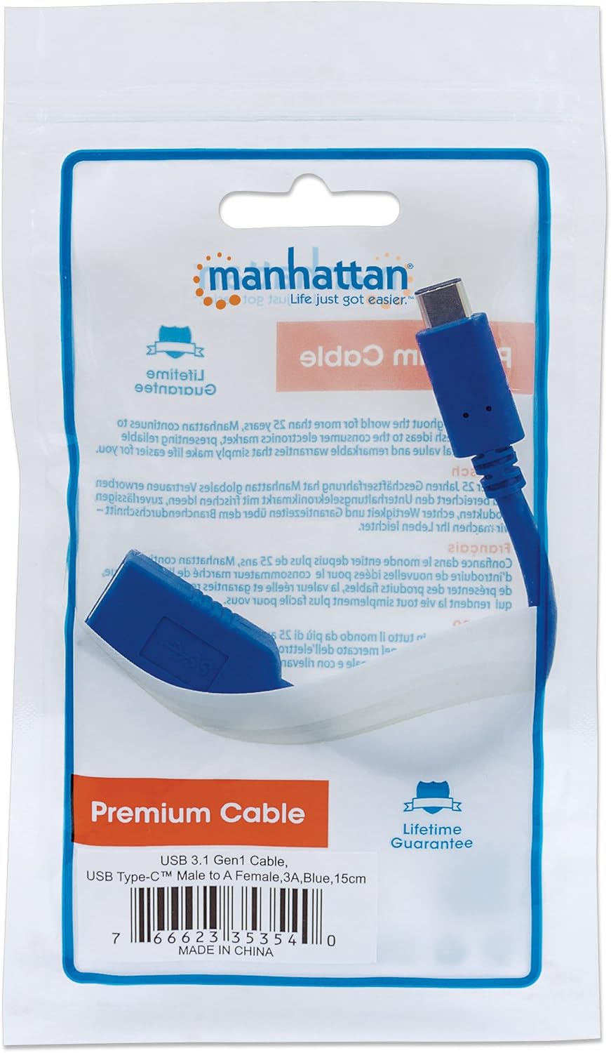 Cavo Superspeed USB A Femmina USB-C™ Maschio 15cm Blu - Manhattan ICOC MUSB31-CMAF02