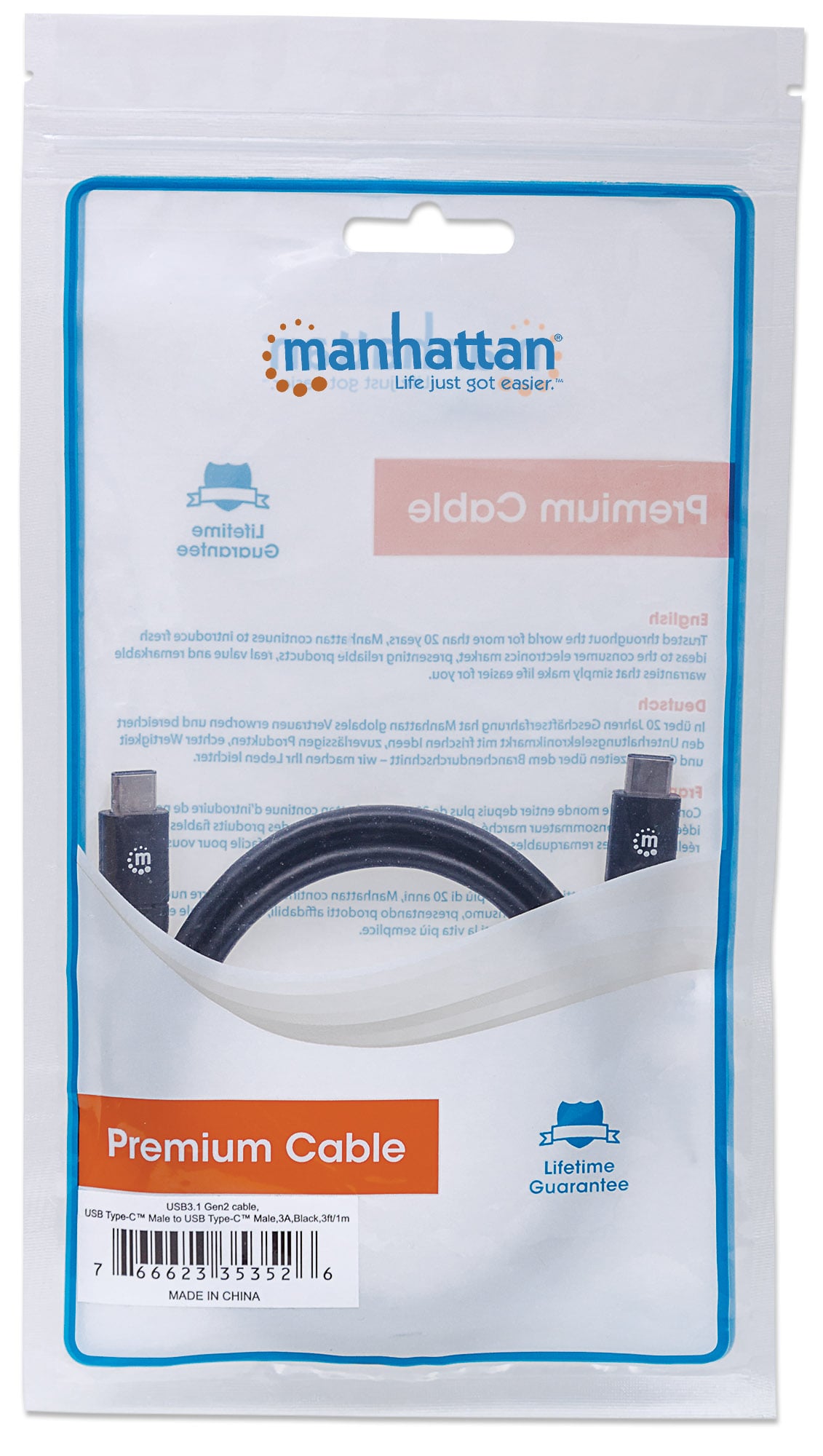 Cavo USB-C™ Maschio/Maschio USB 3.2 Gen2 SuperSpeed 1m Nero - Manhattan ICOC MUSB31-CMCM10