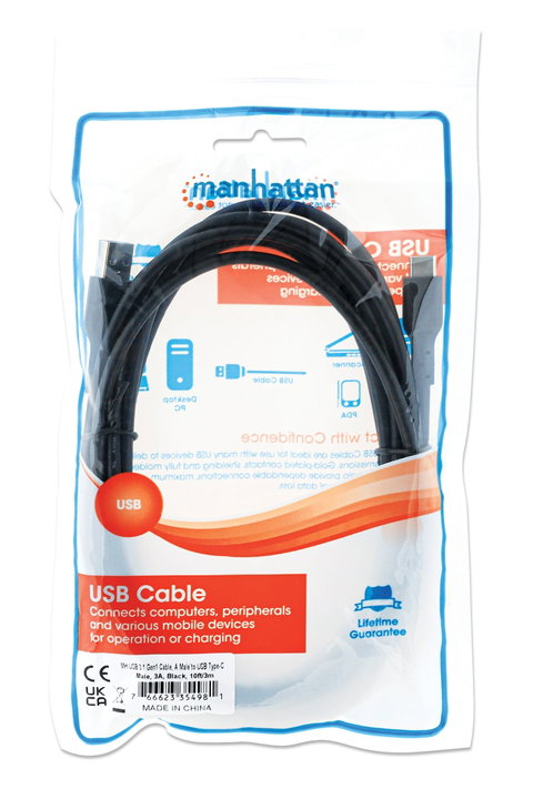 Cavo USB 3.2 Gen1 A maschio / USB-C maschio 3m nero - Manhattan ICOC MUSB312-CMAM30