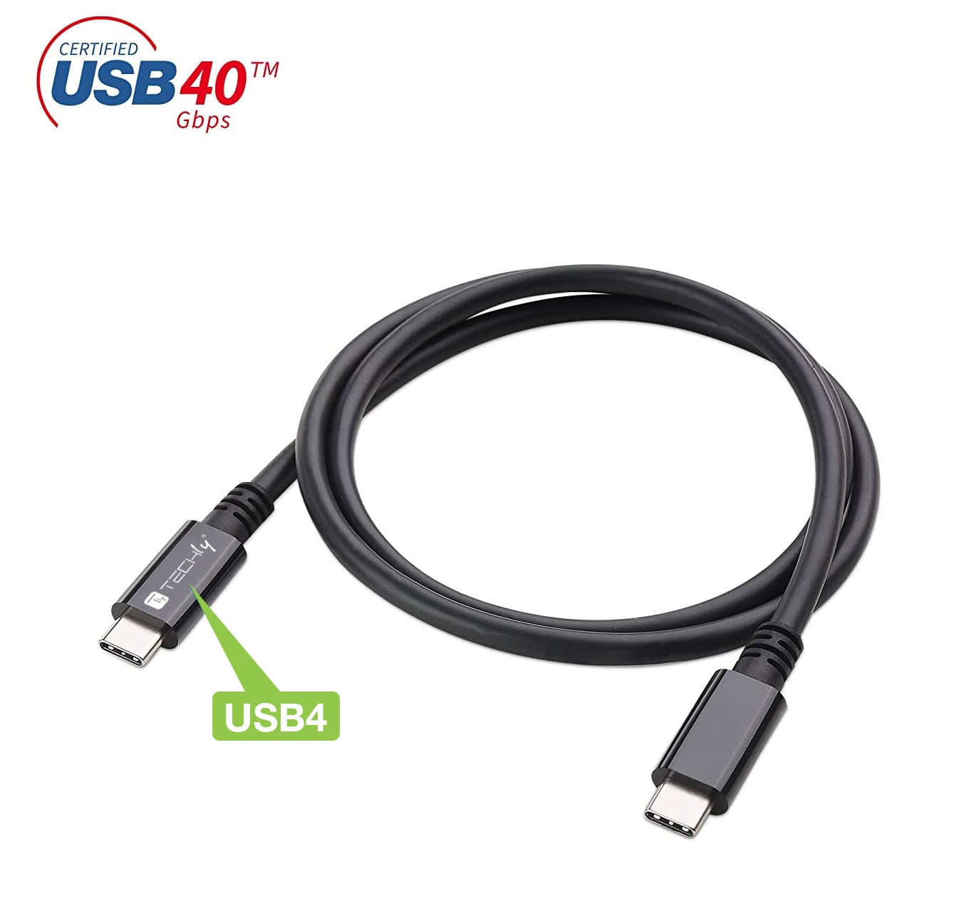 Cavo USB 4 Gen 3 Type-C™ Thunderbolt M/M E-Mark 8K 40Gbps 100W PD 0,8m Nero - Techly ICOC MUSB40-CMCM08