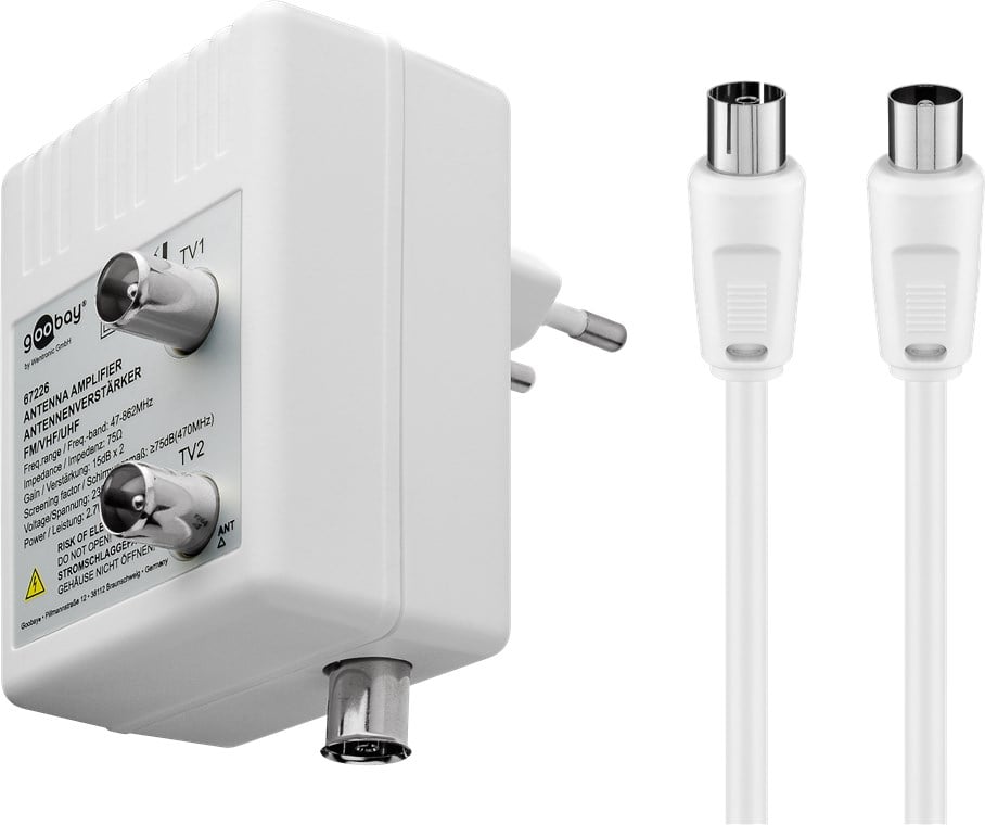 Amplificatore per Antenna Due Dispositivi (DVB-T / DVB-T2 / DVB-C) con Cavo - Goobay ICOC SAT-AMP-DVB