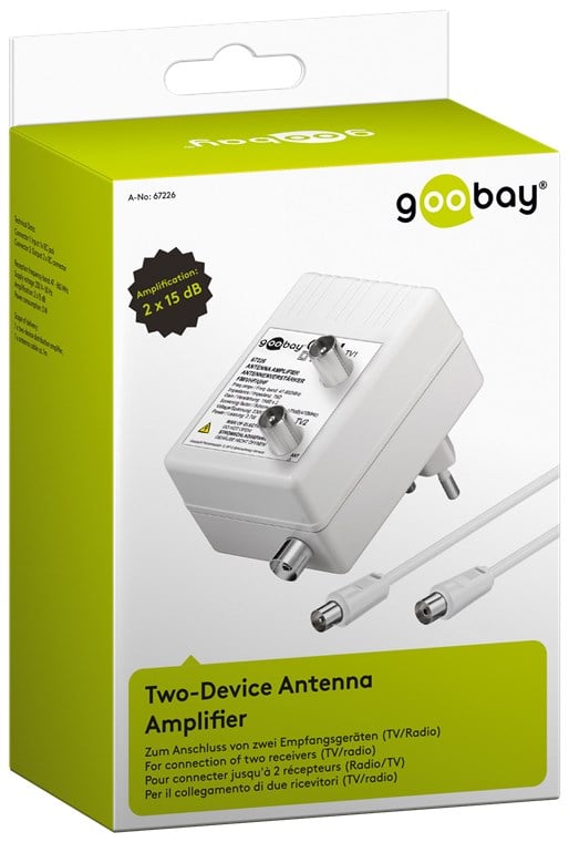 Amplificatore per Antenna Due Dispositivi (DVB-T / DVB-T2 / DVB-C) con Cavo - Goobay ICOC SAT-AMP-DVB