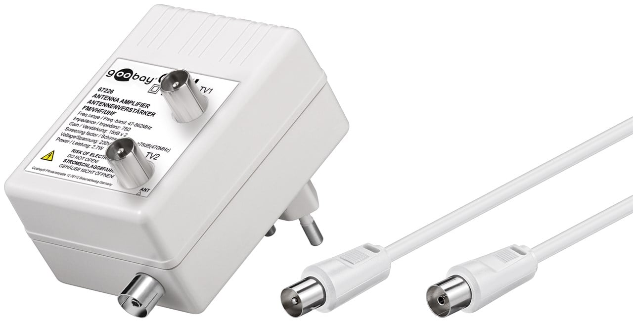 Amplificatore per Antenna Due Dispositivi (DVB-T / DVB-T2 / DVB-C) con Cavo - Goobay ICOC SAT-AMP-DVB