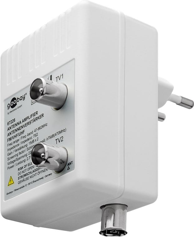 Amplificatore per Antenna Due Dispositivi (DVB-T / DVB-T2 / DVB-C) con Cavo - Goobay ICOC SAT-AMP-DVB