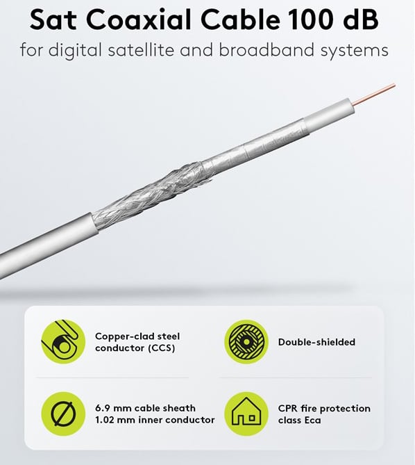 Cavo Coassiale SAT 100 dB Doppia Schermatura CCS 100m - Goobay ICOC SAT-R528