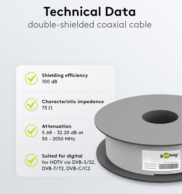 Cavo Coassiale SAT 100 dB Doppia Schermatura CCS 100m - Goobay ICOC SAT-R528