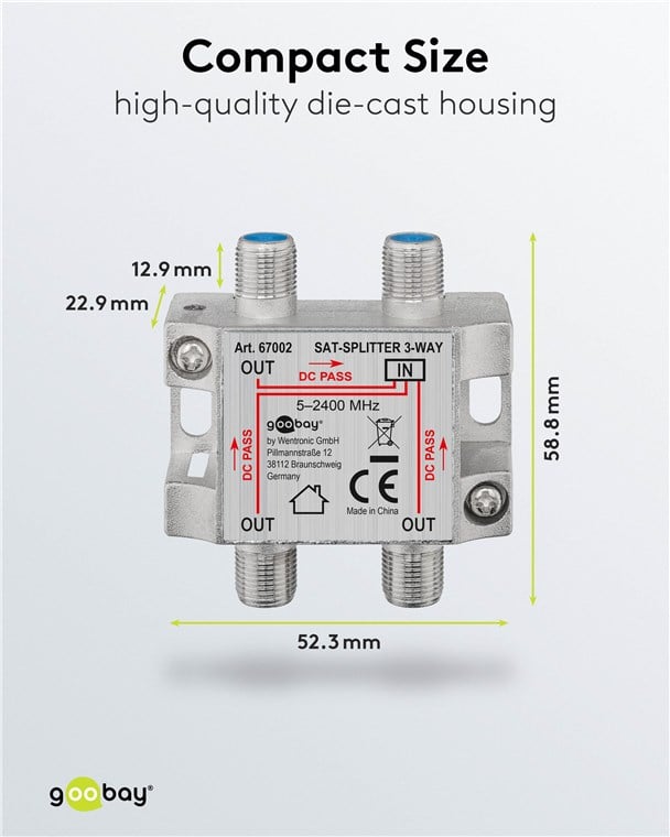 Splitter 3 vie per satellite 100 db, 1750 Mhz - Goobay ICOC SAT-SPL3