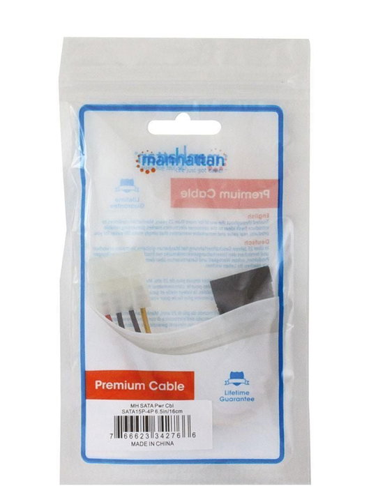 Cavo alimentazione SATA Molex 4-pin M a SATA 15-pin F 15 cm - Manhattan ICOC SATA-415
