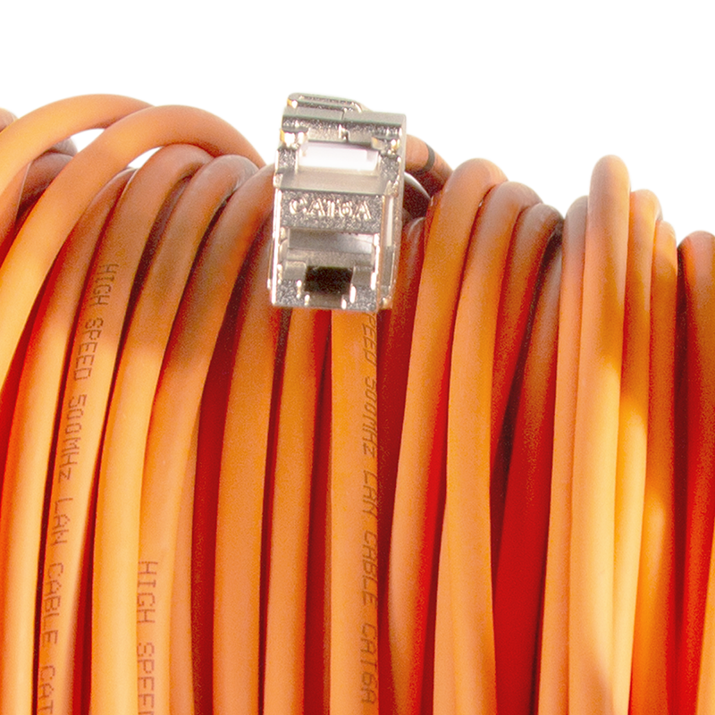 Cavo Patch Cat6A Plug RJ45 S/FTP LSZH con Avvolgicavo 60m Arancione - Logilink ICOC SF6A-600RL