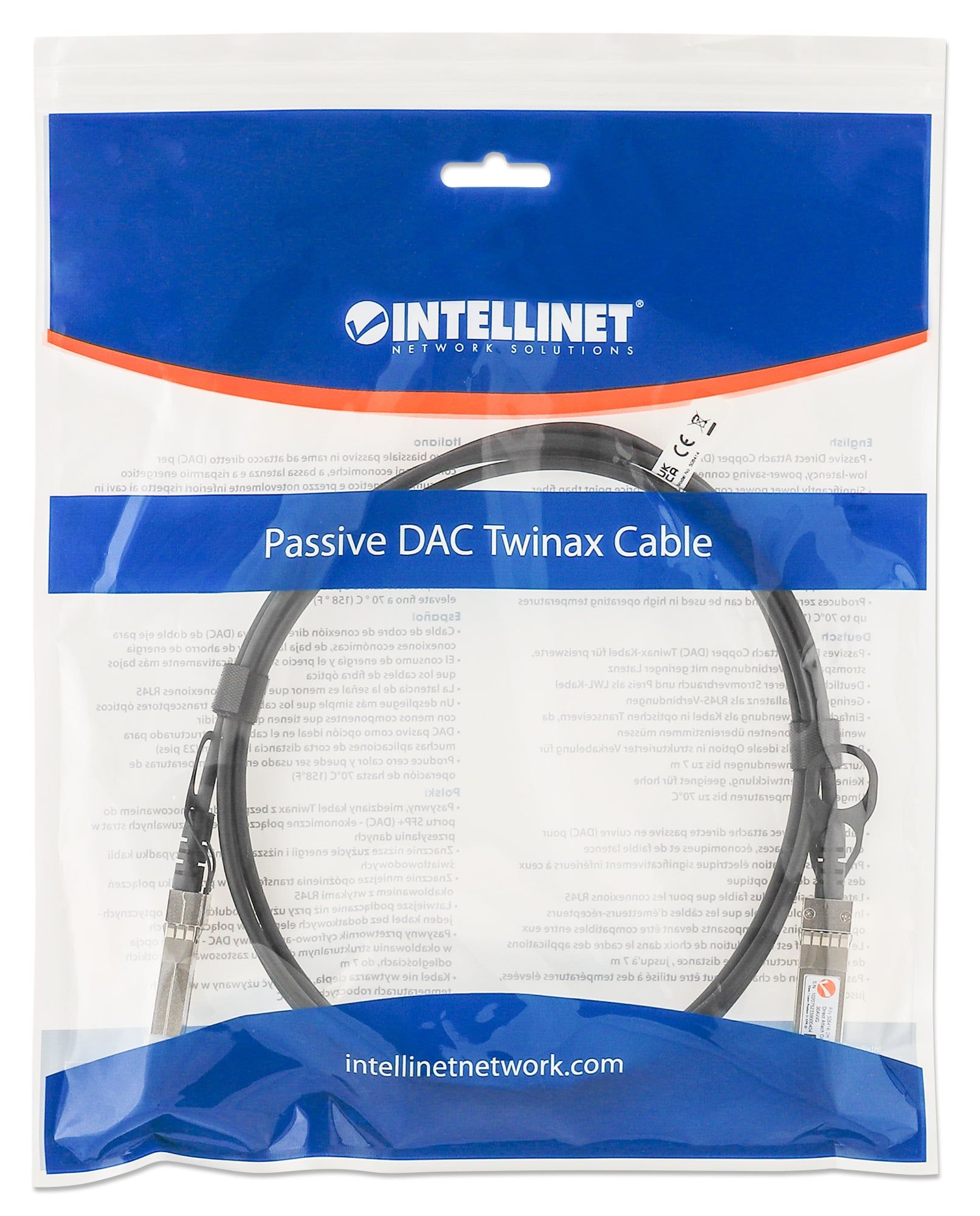 Cavo in Rame Twinax DAC Passivo con Connettori SFP+ 10Gb 1m Nero - Intellinet ICOC SFP-010I