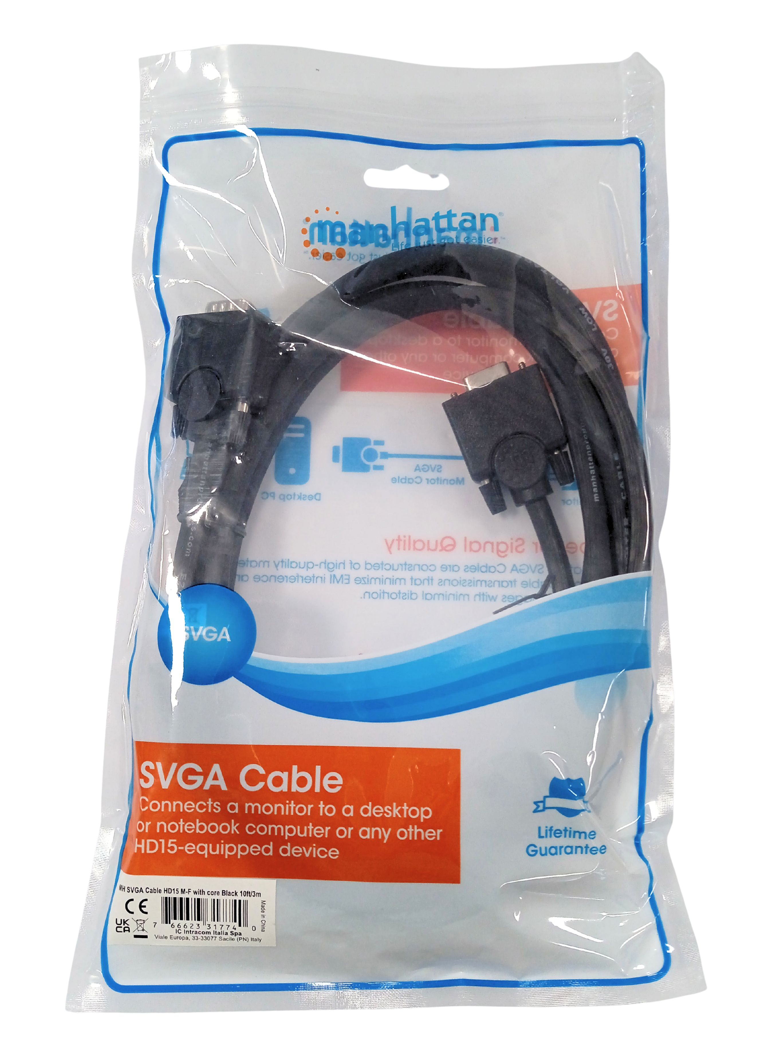 SVGA M/F extension cable with 3 ferrite m - Manhattan IOC SVGA-C- 3