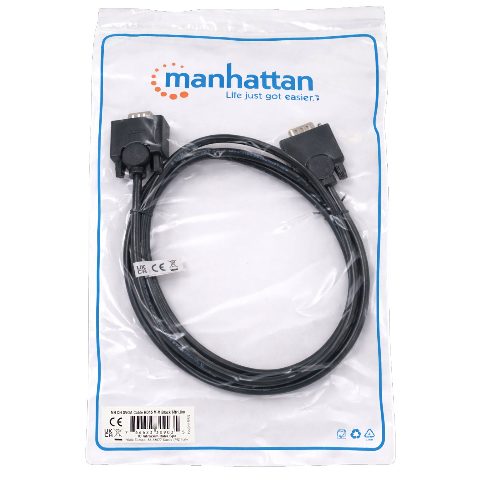 Cavo monitor SVGA standard M/M 1,8m NERO - Manhattan ICOC SVGA-E-018