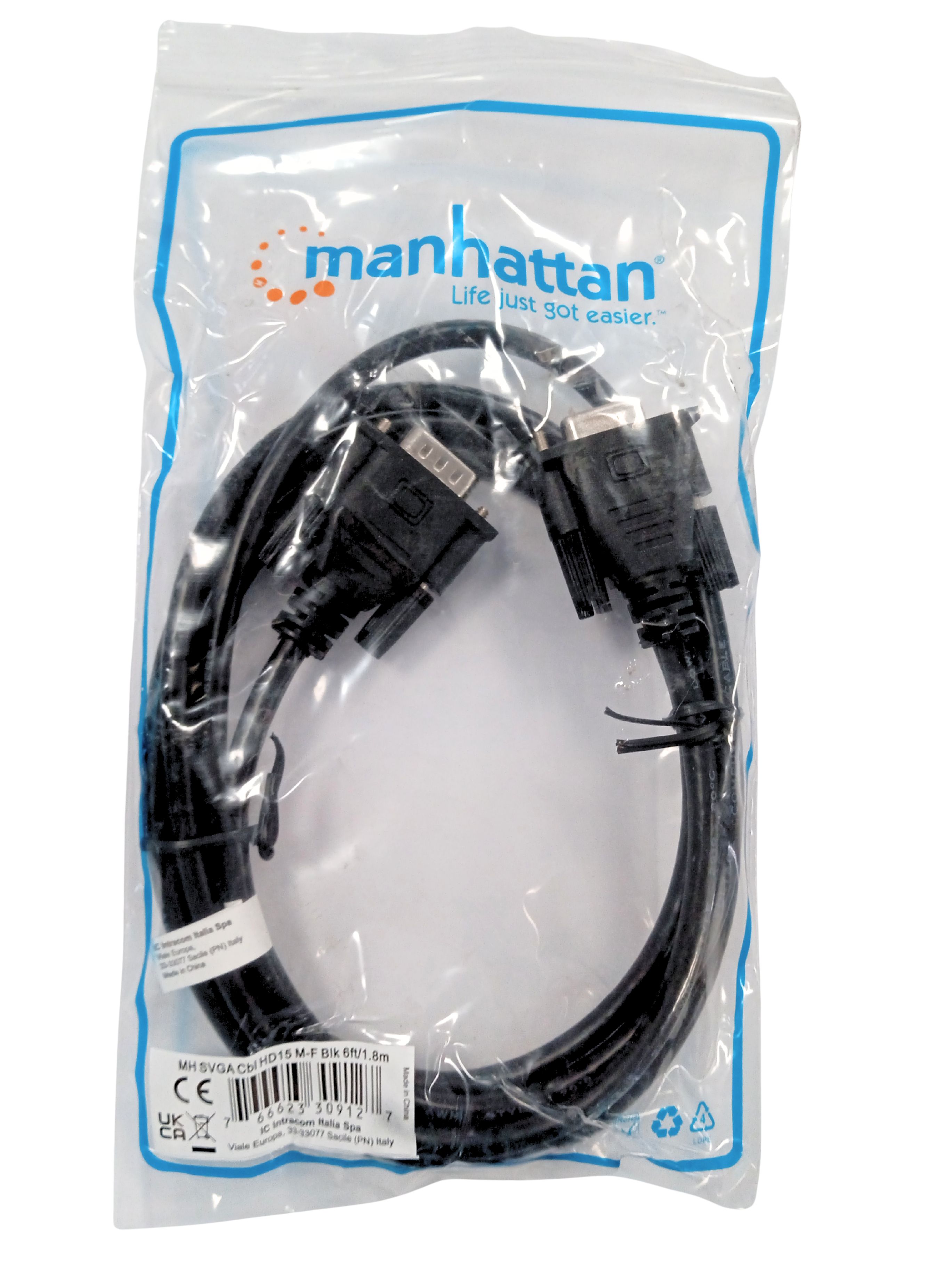 Cavo prolunga monitor SVGA standard M/F 1,8m NERO - Manhattan ICOC SVGA-F-018
