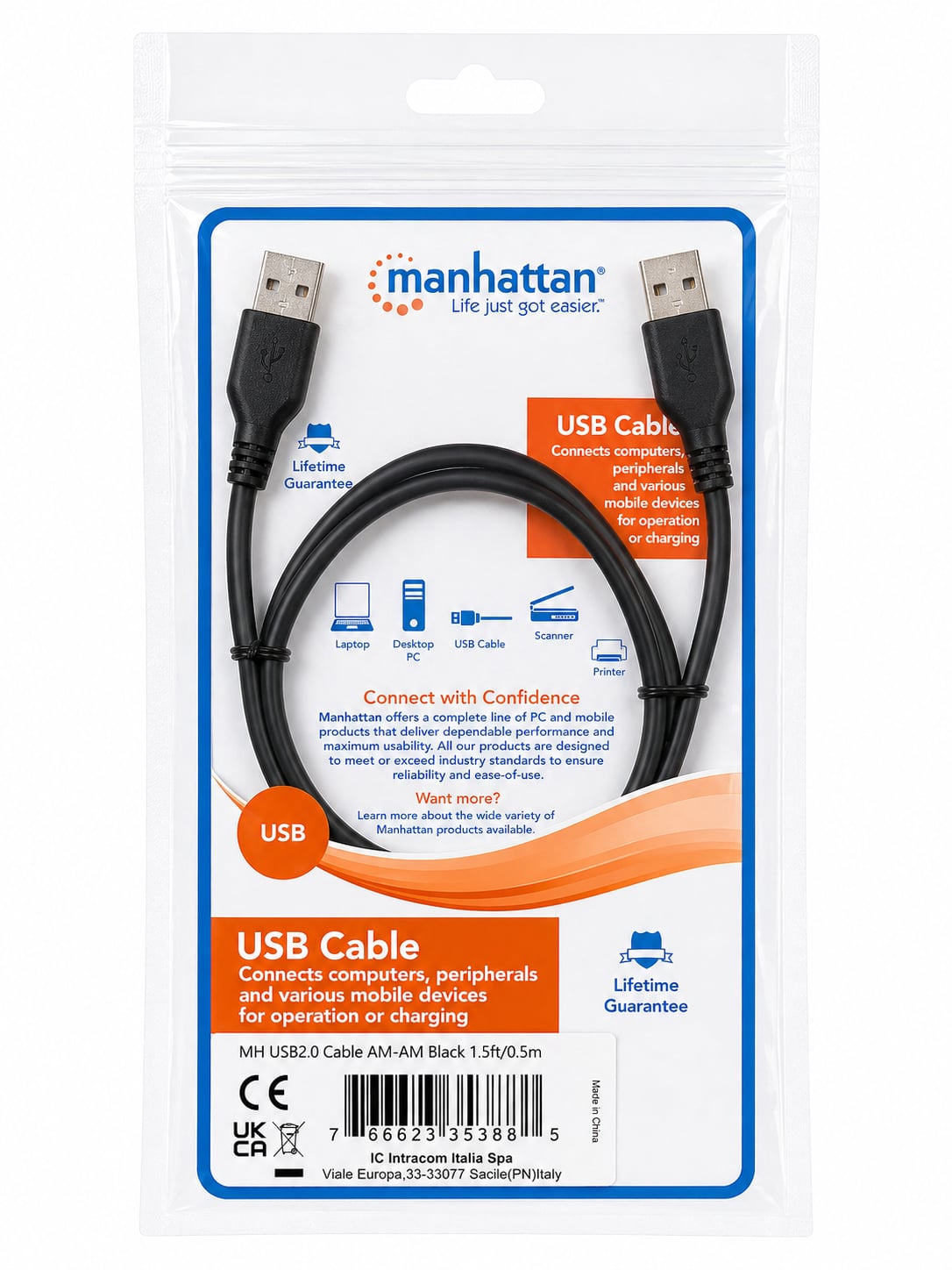 Cavo USB 2.0 A maschio/A maschio 0,5m - Manhattan ICOC U-AA-05-U2