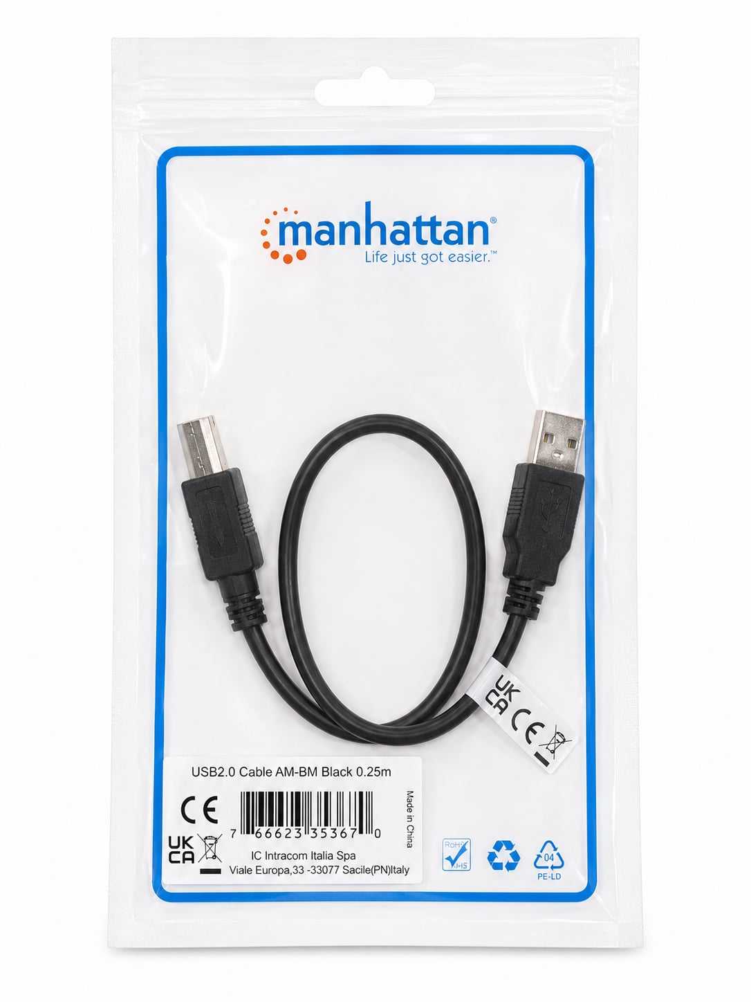 Cavo USB 2.0 A maschio/B maschio bulk 0.25m - Manhattan ICOC U-AB-0025-U2B