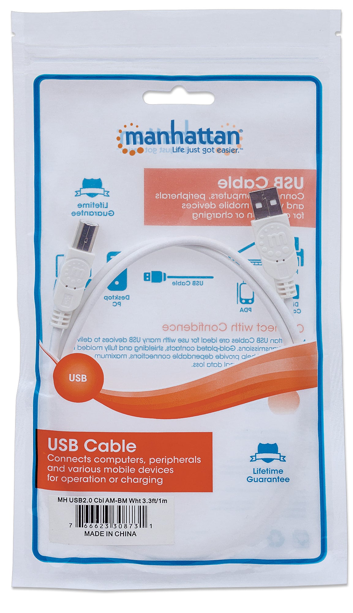 Cavo USB 2.0 A maschio/B maschio 1m Bianco - Manhattan ICOC U-AB-010-U2W