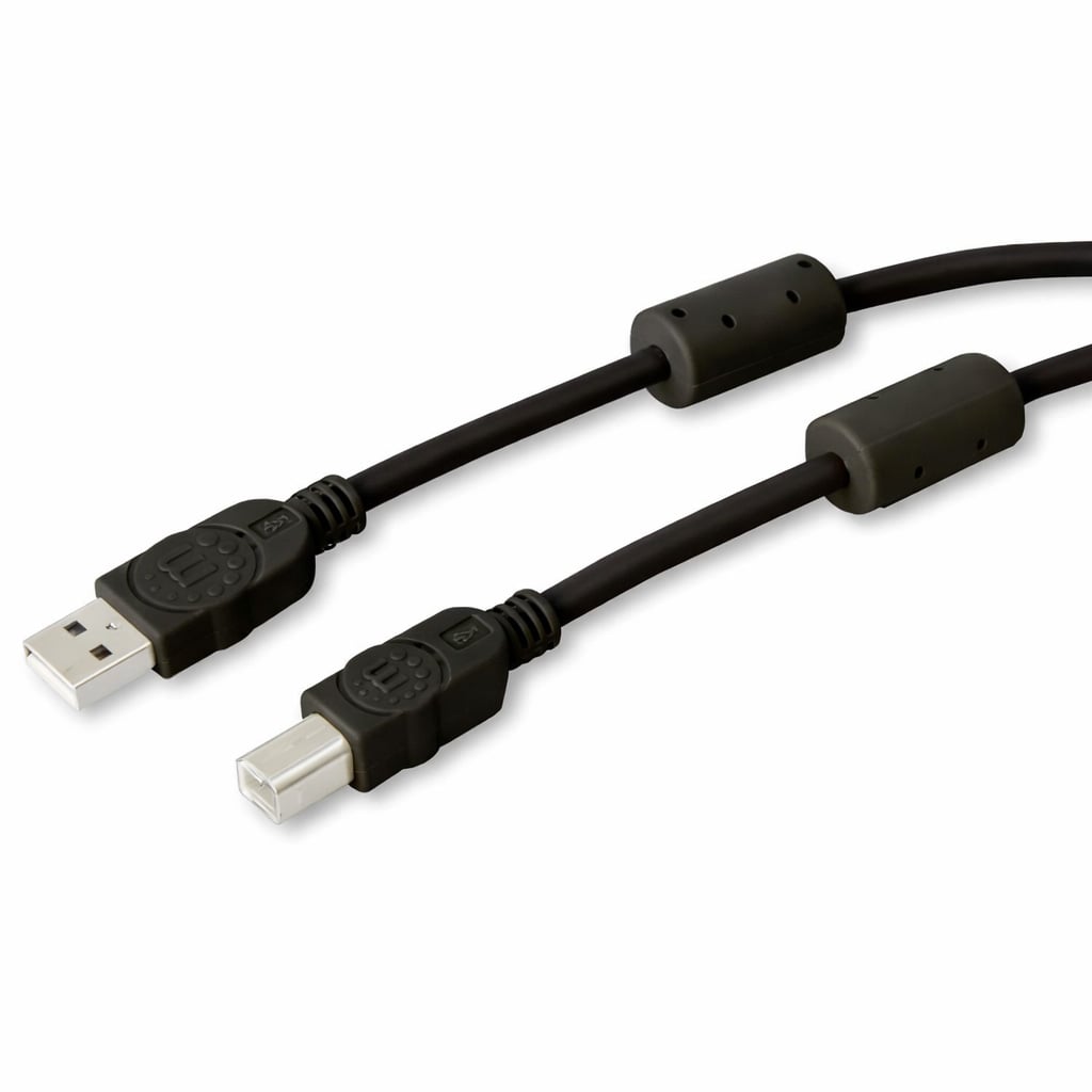 Cavo USB 2.0 A M / B M 1.8m con Ferrite Doppia Schermatura Nero - Manhattan ICOC U-AB-18-U2-FBK