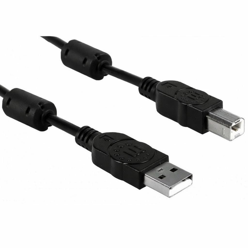 Cavo USB 2.0 A M / B M 1.8m con Ferrite Doppia Schermatura Nero - Manhattan ICOC U-AB-18-U2-FBK