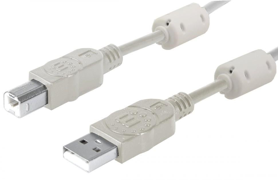 Cavo USB 2.0 A M / B M 1.8m con Ferrite Doppia Schermatura Grigio - Manhattan ICOC U-AB-18-U2-FER