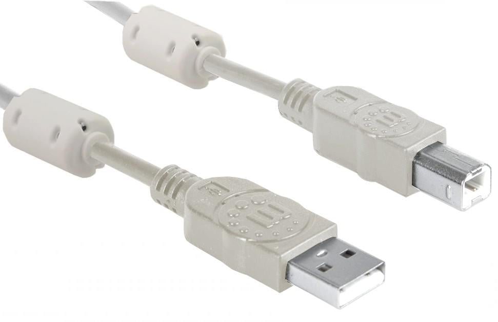 Cavo USB 2.0 A M / B M 1.8m con Ferrite Doppia Schermatura Grigio - Manhattan ICOC U-AB-18-U2-FER