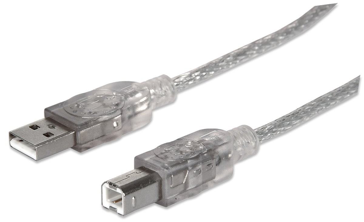 Cavo USB 2.0 A maschio/B maschio 1.8m trasparente - Manhattan ICOC U-AB-20-U2SIL