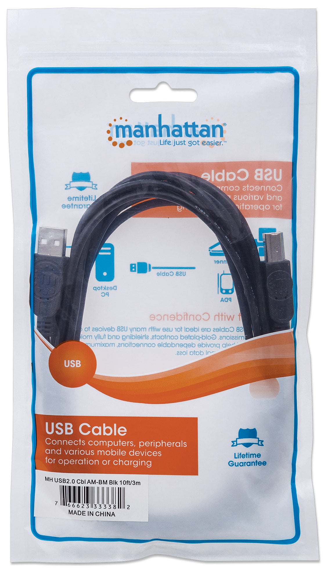 Cavo USB 2.0 A maschio/B maschio 3m - Manhattan ICOC U-AB-30-U2