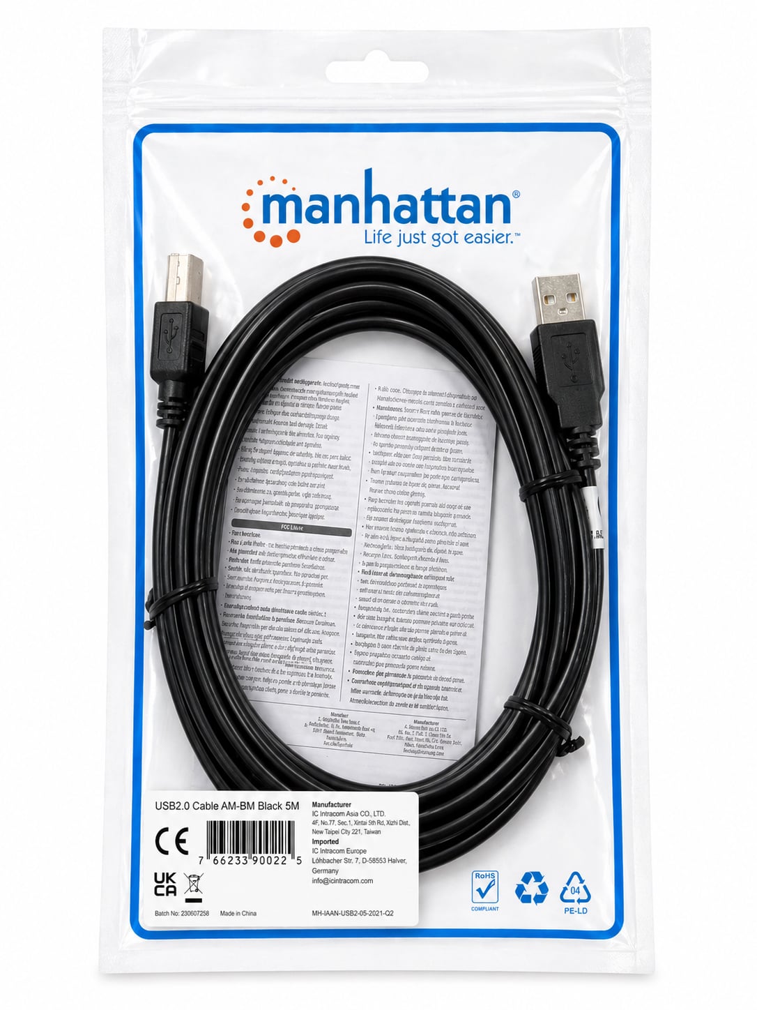 Cavo USB 2.0 A maschio/B maschio bulk 3m - Manhattan ICOC U-AB-30-U2B