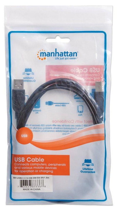 USB cable 2.0 A M / B M 5 m with Ferrite Double Shielding Black - Manhattan IOC U-AB- 50 -U 2 -FBK