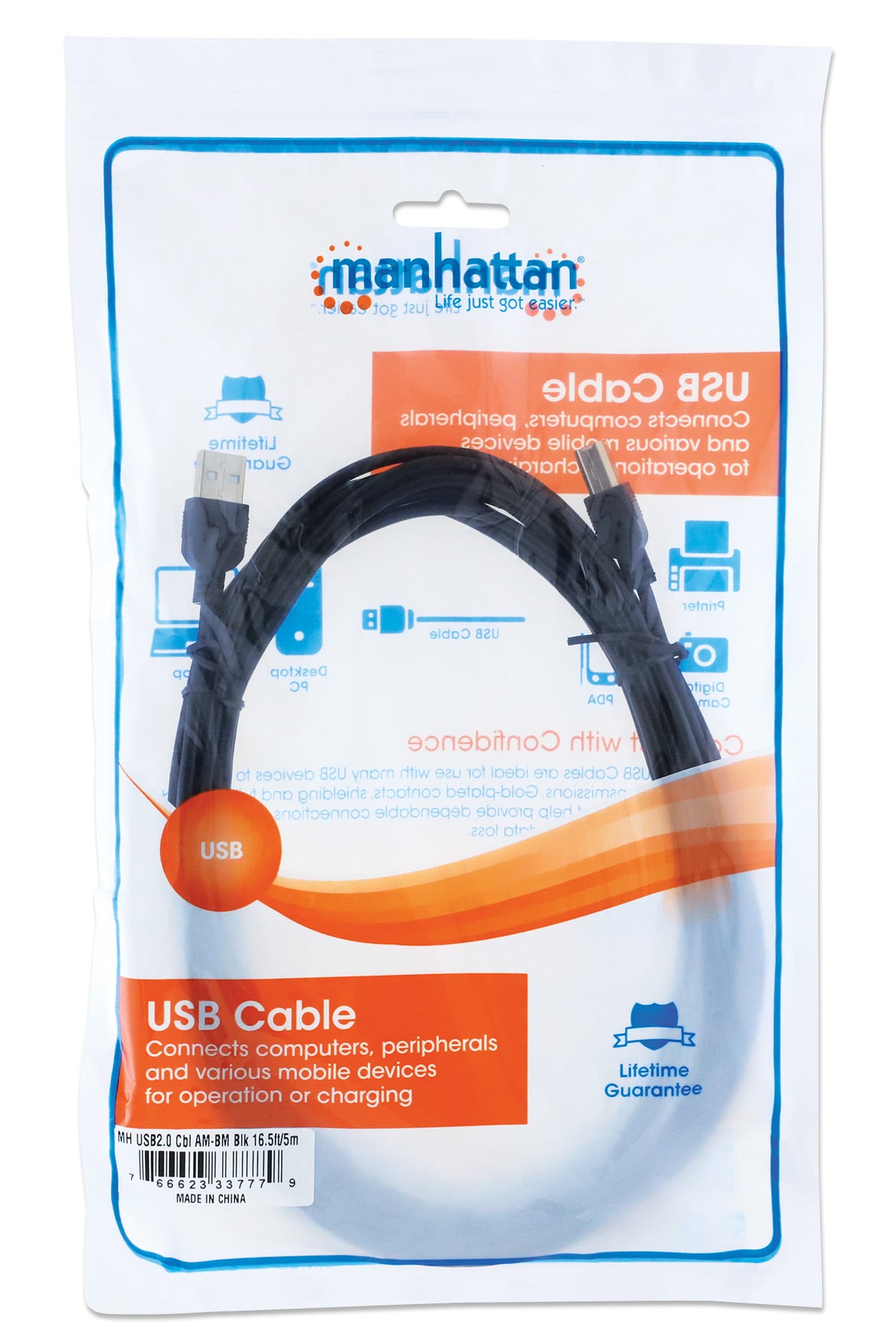 Cavo USB 2.0 A maschio/B maschio 5m Nero - Manhattan ICOC U-AB-50-U2