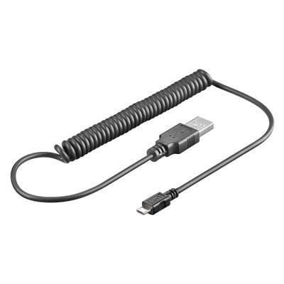Cavo USB 2.0 Spiralato A maschio/microB 5 pin maschio 1m Nero - Goobay ICOC U-AB-SP3