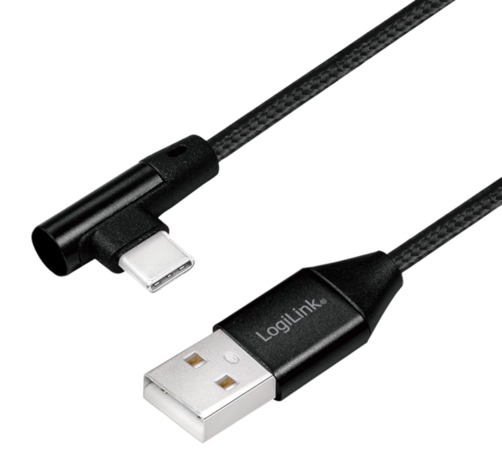 USB-C Male Angle/USB-A Male Straight 0,3 m Black - Logilink IOC U 2 -AC 90 - 003 B