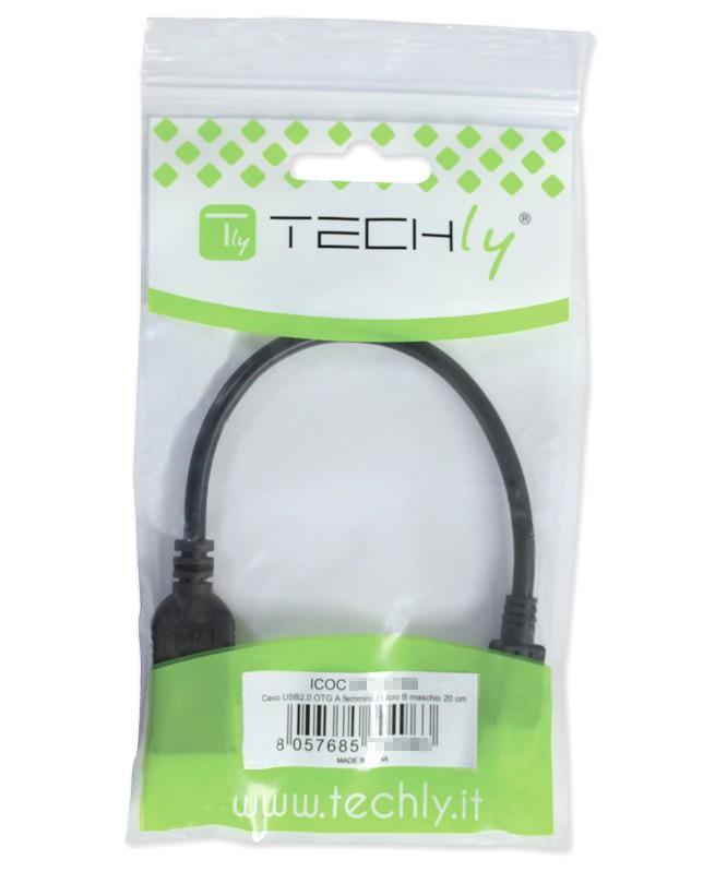 Cavo USB OTG Micro B / USB A con Lettore Micro SD/SDHC 26cm Nero - Techly ICOC U2OTG-SD