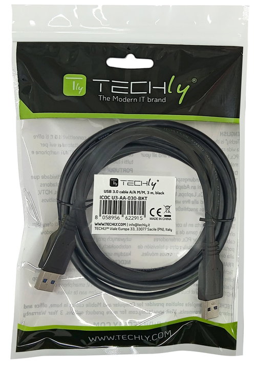 Cavo USB 3.2 A maschio/A maschio 3m Nero - Techly ICOC U3-AA-030-BKT