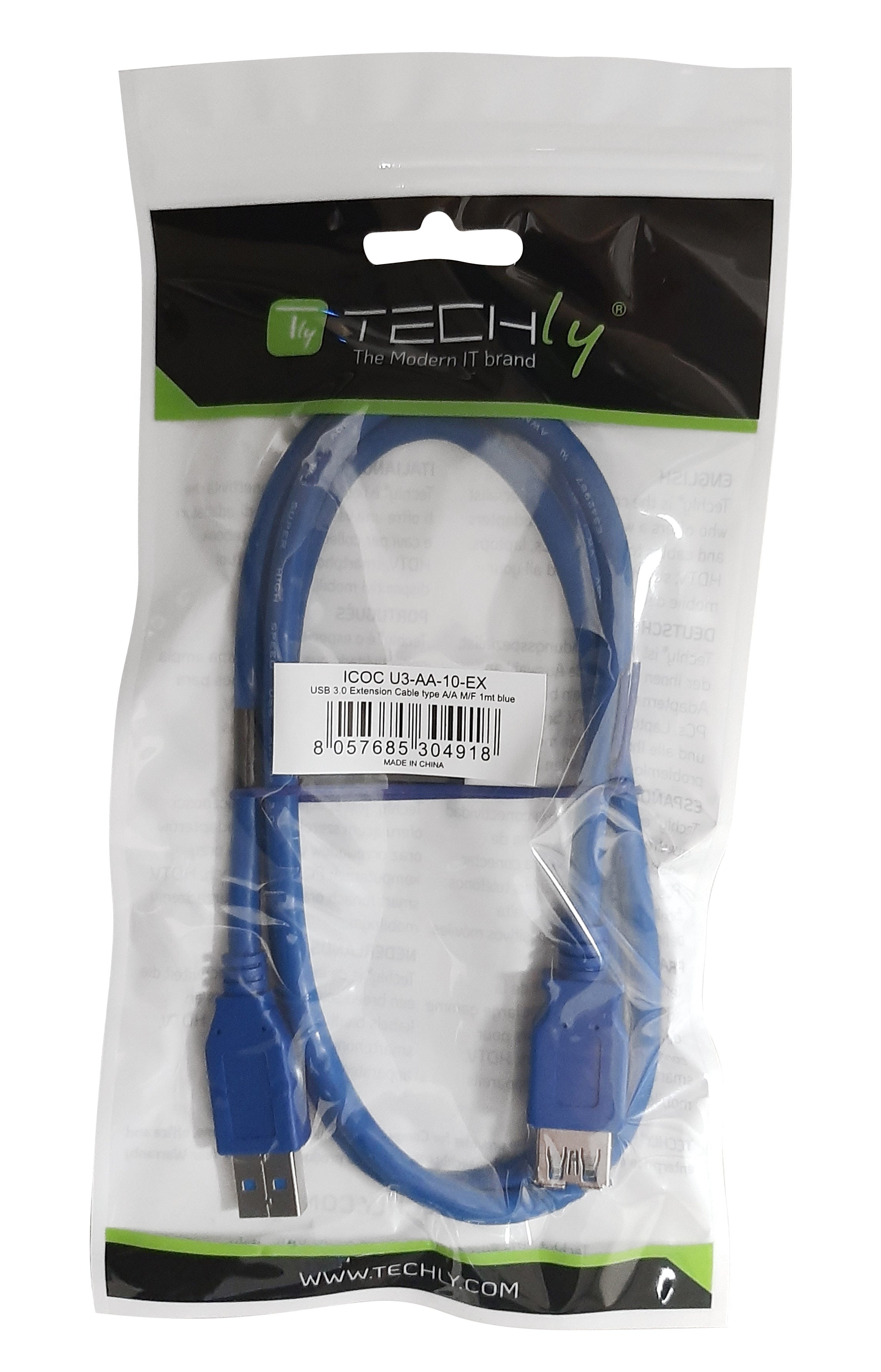 Cavo Prolunga USB 3.2 Superspeed A maschio/A femmina 3m Blu - Techly ICOC U3-AA-30-EX