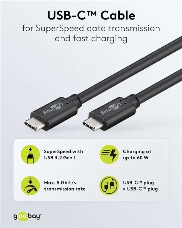 Cavo SuperSpeed USB-C™ 3.2 Gen1 Maschio / Maschio 3m Nero - Goobay ICOC U31-CC-030B