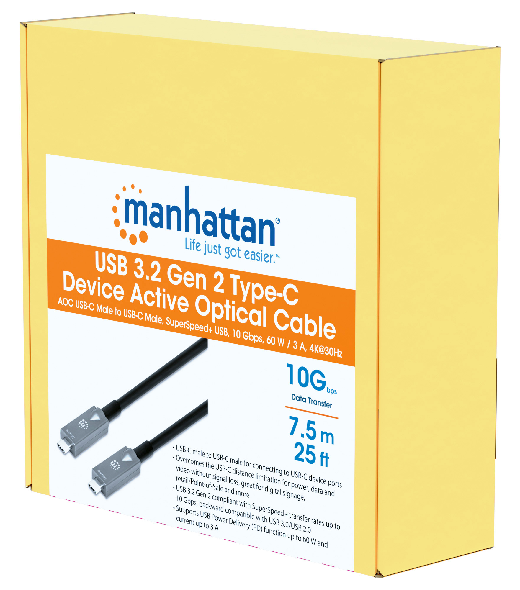 Optical cable Active USB 3.2 Gen 2 USB-C M/M Fiber Optical 4 K 7,5 m - Manhattan ICOC U 3 C-HY- 0075 MH