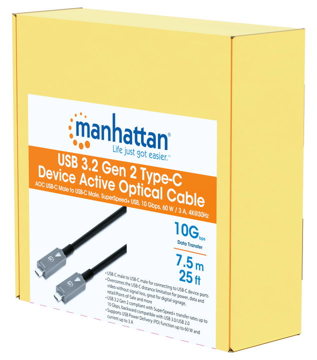 Cavo Ottico Attivo USB 3.2 Gen 2 USB-C M/M Fibra Ottica 4K 7,5m - Manhattan ICOC U3C-HY-0075MH