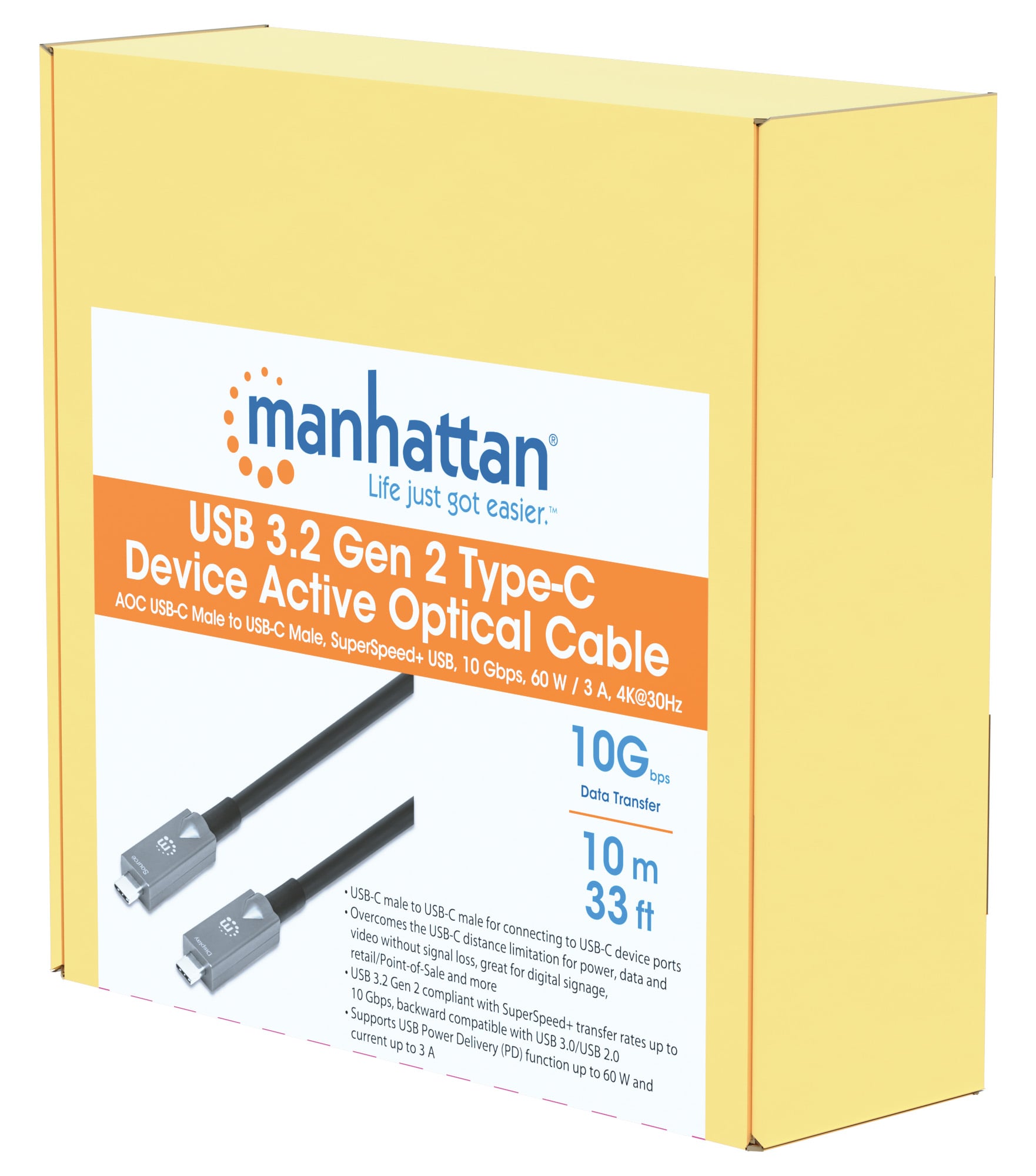 Optical cable Active USB 3.2 Gen 2 USB-C M/M Fiber Optical 4 K 10 m - Manhattan ICOC U 3 C-HY- 010 MH