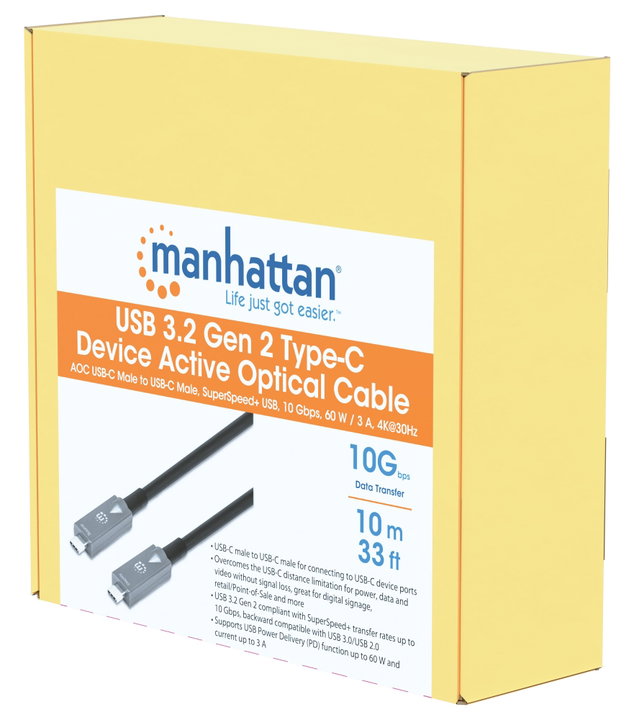 Cavo Ottico Attivo USB 3.2 Gen 2 USB-C M/M Fibra Ottica 4K 10m - Manhattan ICOC U3C-HY-010MH