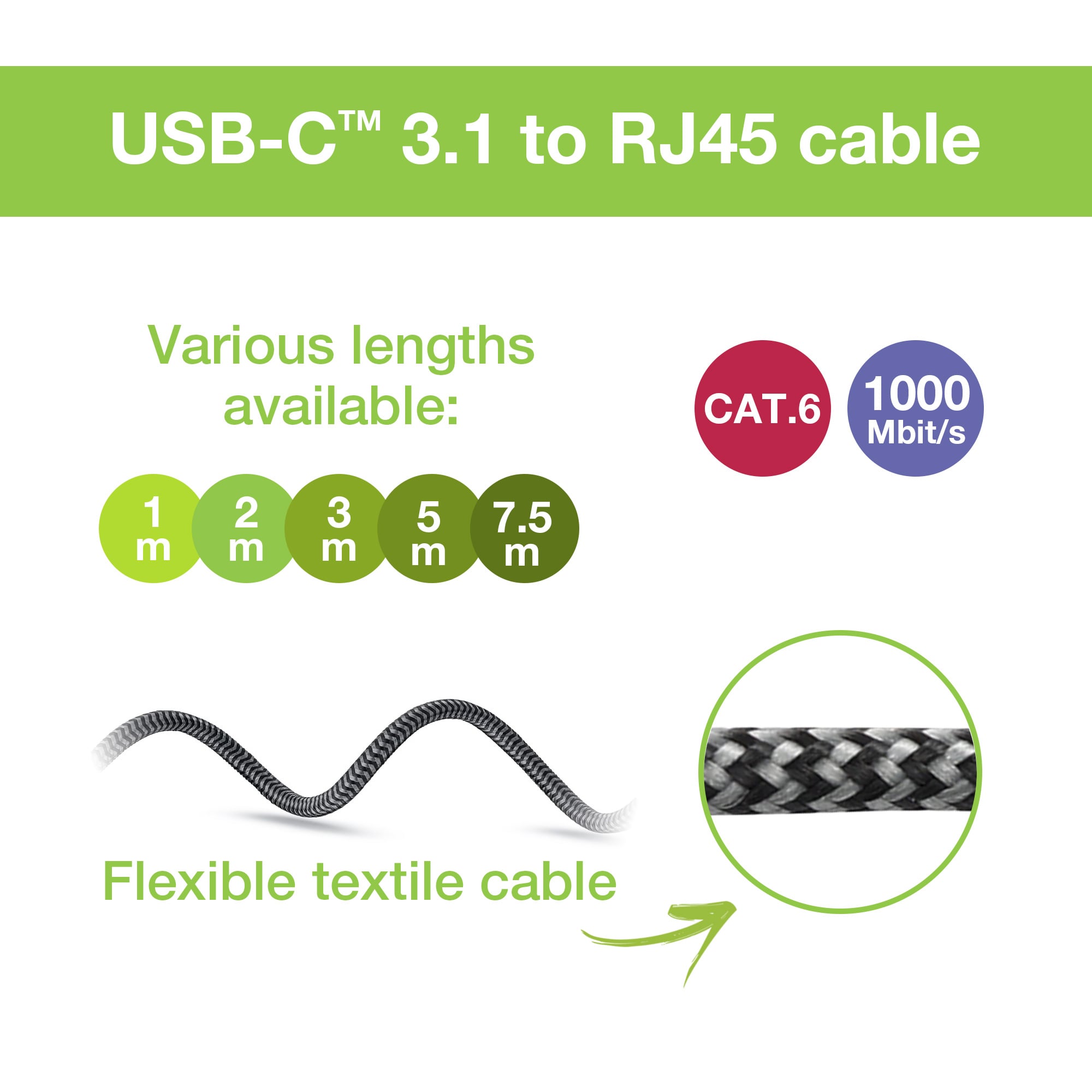 Cavo USB-C™ Maschio a Ethernet RJ45 Maschio 5m - Techly ICOC U3C-RJ45-050
