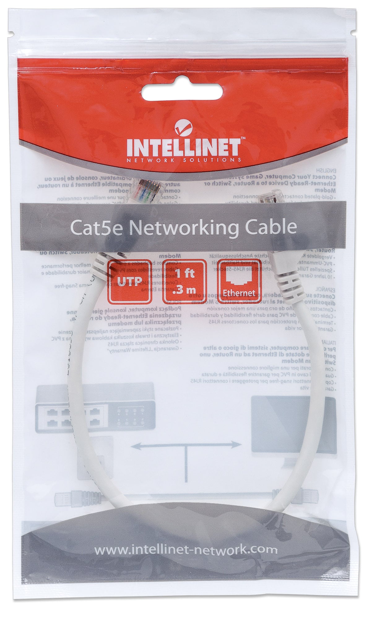 Cavo di rete Patch in Rame Cat5e Bianco UTP 0,3m - Intellinet ICOC U5EB-003-WH