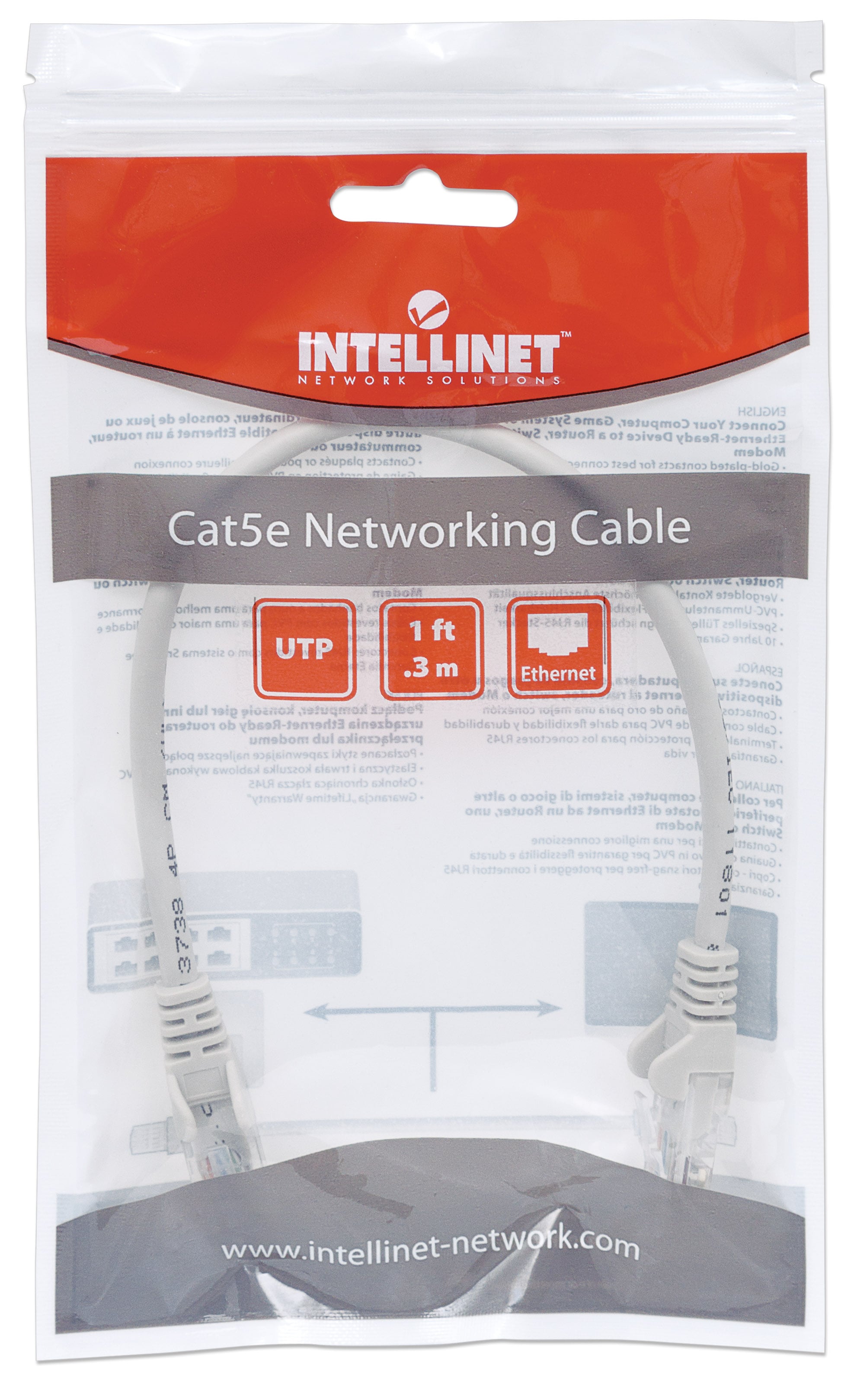 Cavo di rete Patch in Rame Cat5e Grigio UTP 0,3m - Intellinet ICOC U5EB-003