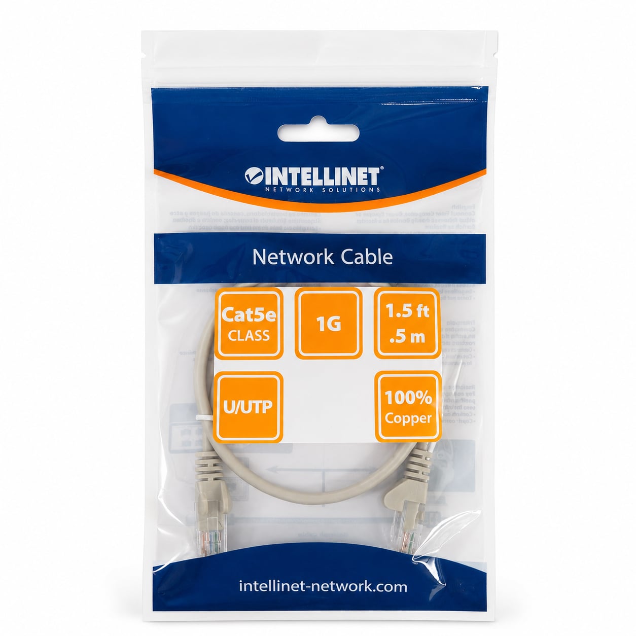 Cavo di rete Patch in Rame Cat5e Grigio UTP 0,5m - Intellinet ICOC U5EB-005