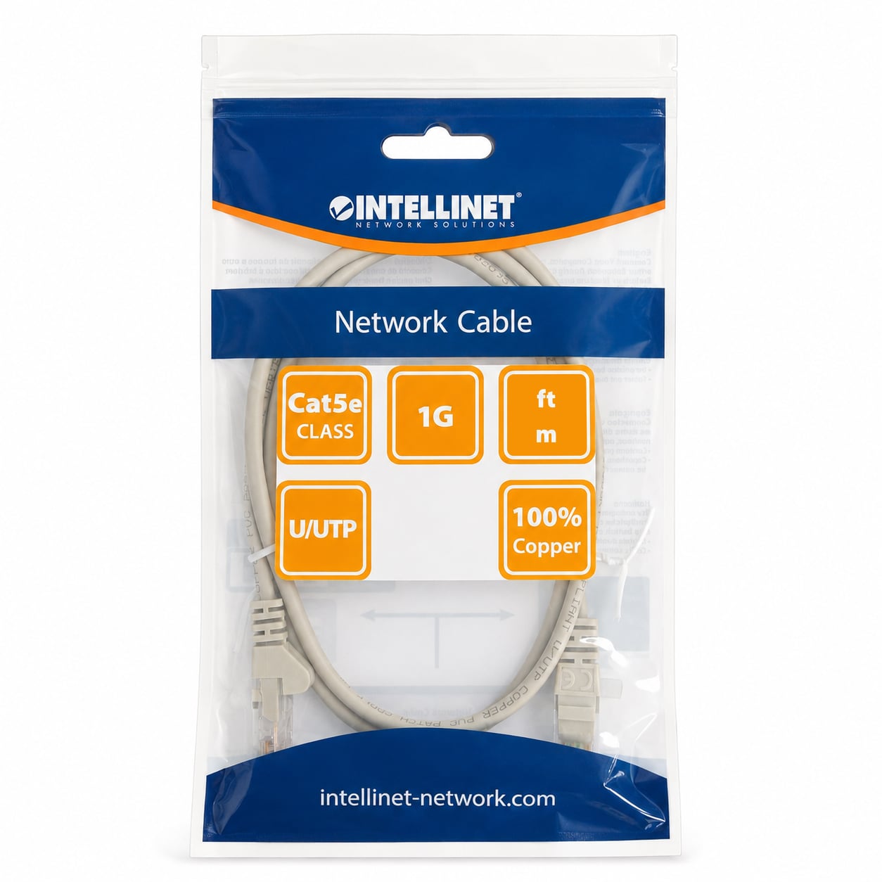 Cavo di rete Patch in Rame Cat5e Grigio UTP 1m - Intellinet ICOC U5EB-010
