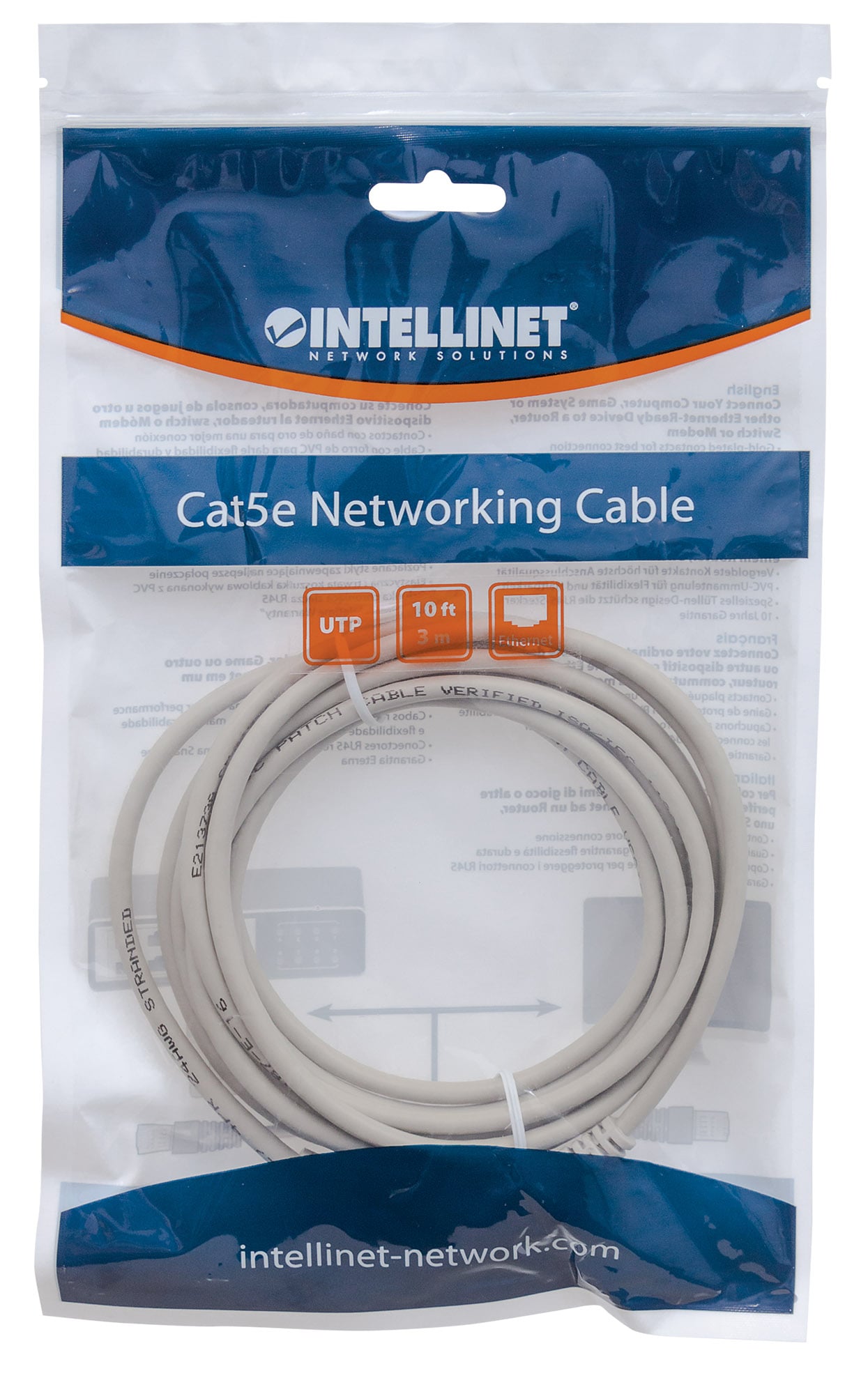 Cavo di rete Patch in Rame Cat5e Grigio UTP 3m - Intellinet ICOC U5EB-030