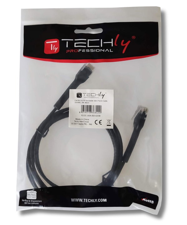 Cavo Slim Patch Rete Cat6A U/UTP 3m Nero - Techly Professional ICOC U6A-BD-030B