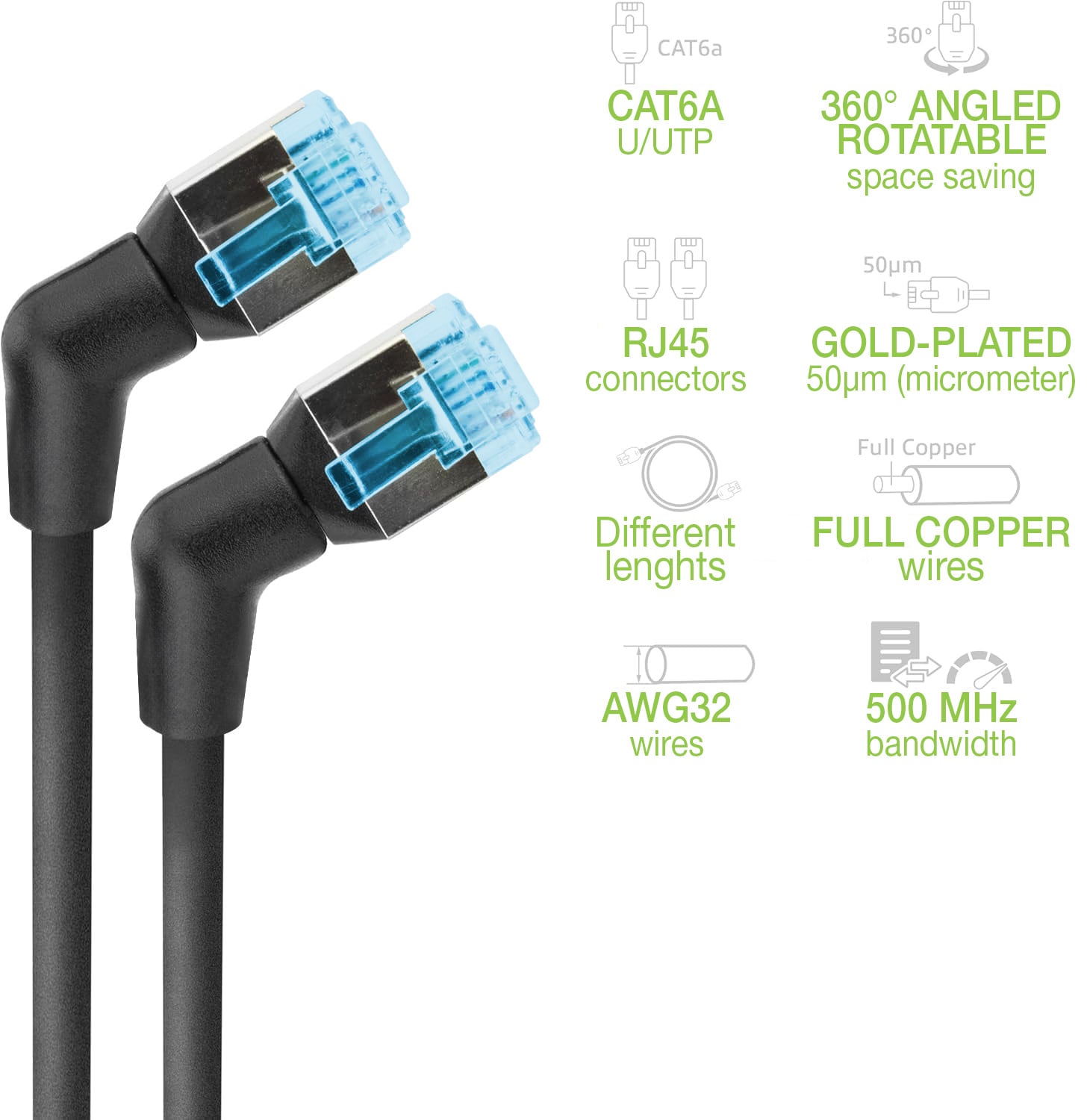 Slim patch network cable Angle 90 ° Copper TPE Cat 6 A Black UTP 1 m - Techly Professional ICC U 6 A-TPE 36 - 010 B