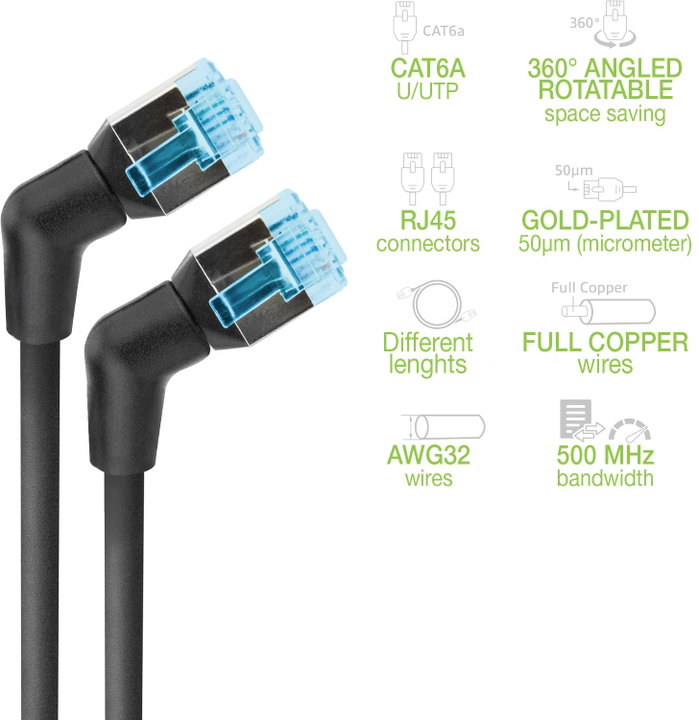 Cavo di rete Patch Slim Angolato 90° Rame TPE Cat6A Nero UTP 3m - Techly Professional ICOC U6A-TPE36-030B