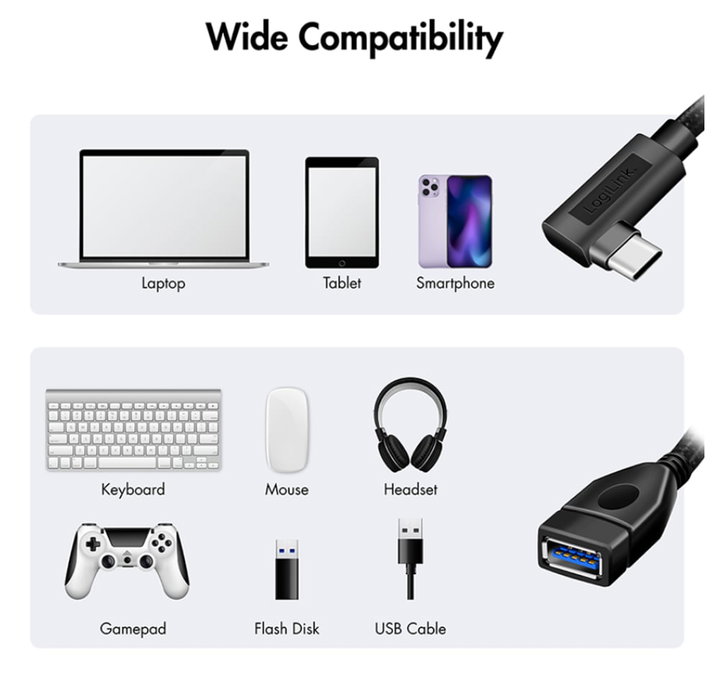 Cavo USB 3.2 Gen2 OTG USB-C Maschio Angolato a USB-A Femmina 0,2m - Logilink ICOC UOTG-32C9MAF